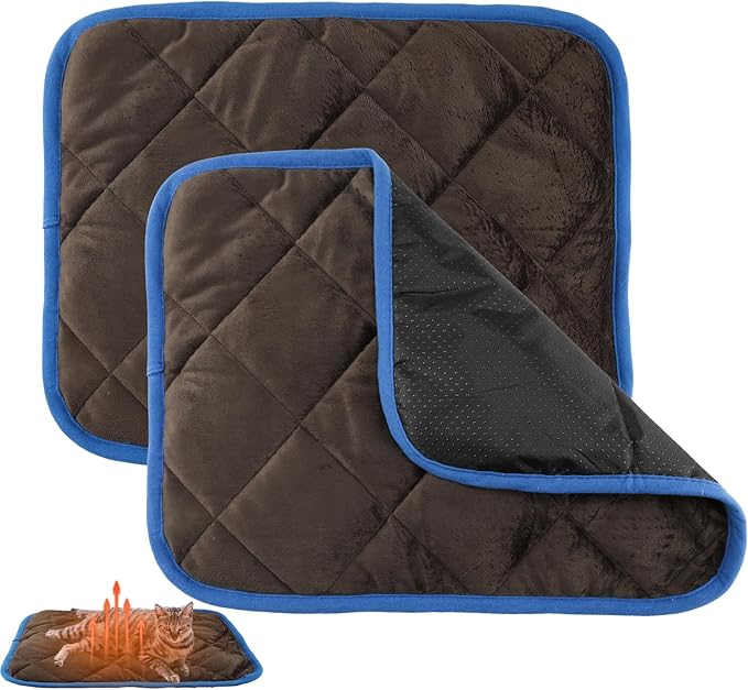 Lasuroa 2pcs Self Heating Pet Mat, 16x20 Inch Warm Cat Bed Mat, Non Skid Thermal Pads for Puppy Rabbit in Winter (Brown)
