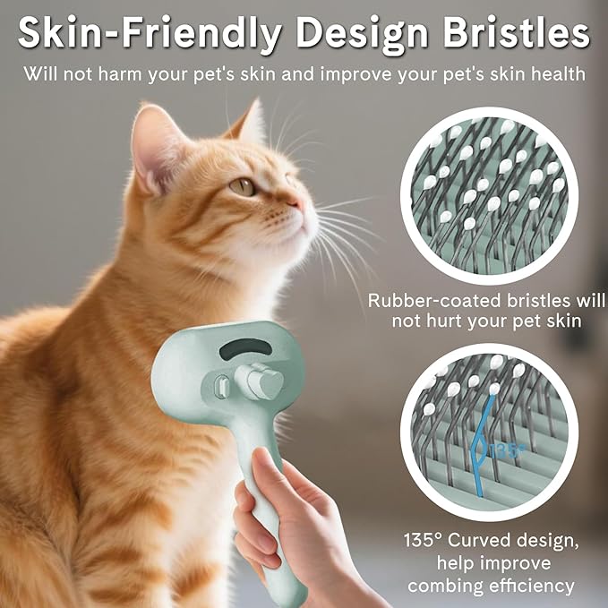 Pet Steam Brush for Dogs & Cats - 3-in-1 Deshedding & Detangling Tool with Steam Spray, Anti-Static Grooming Brush for Long/Short Haired Pets, Waterless Cleaning & Massage(Green)