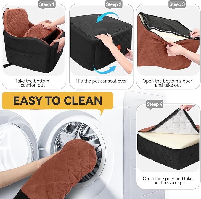 Dog Car Seats for Small/Medium Dogs, Memory Foam Dog Booster Seat for Dogs up to 35 lbs, Travel Safety Pet Car Seat with Washable Removable Cover and Storage Pockets (Black/Brown, Medium)