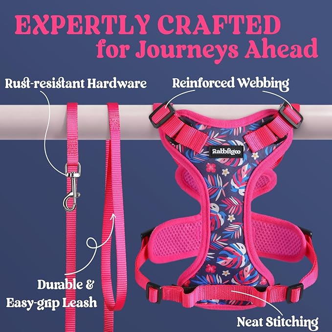 rabbitgoo Cat Harness and Leash Set, Escape Proof Vest Harness for Safe Outdoor Walks, Soft Breathable Adjustable Vest with Reflective Strips for Average to Large Cats, Coconut Fuchsia, M