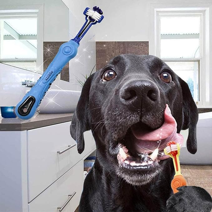 Orgrimmar 4 Pcs Three Sided Pet Toothbrush Dog Brush Addition Bad Breath Tartar Teeth Care Dog Cat Cleaning Mouth