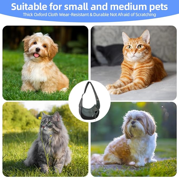 Dog Sling Carrier, Mesh Breathable Puppy Sling with Soft Adjustable Widen Padded Strap, Hand-Free Dog Purse Carriers for Small Dogs Cats, Pet Carrier Backpack for Travel Outdoor, Black