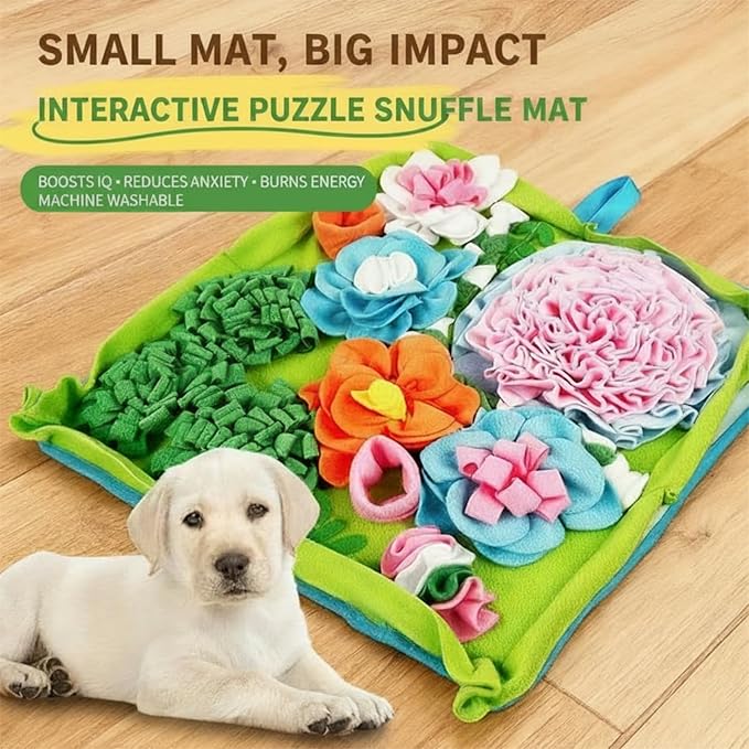 Snuffle Mat for Dogs, 19.7" Interactive Puzzle Mat with Heavy-Duty Table-Fixing Straps, Durable Dog Sniffing Mat for Slow Feeding & Enrichment, Non-Slip Foraging Mat for Large/Small Dogs.