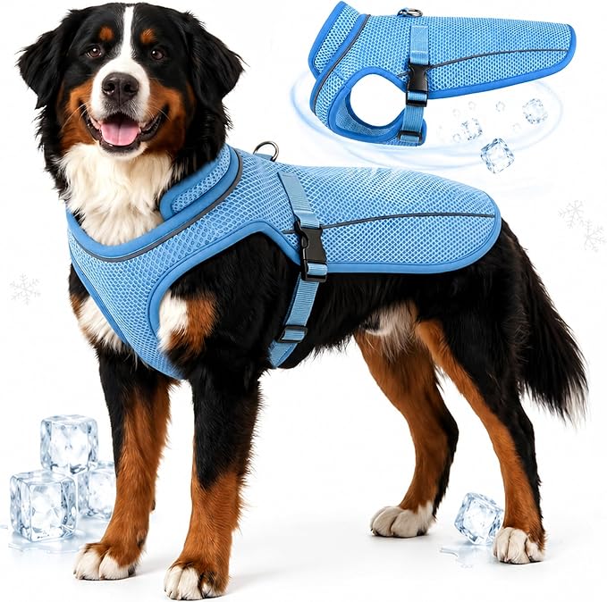 Dog Cooling Vest, Evaporative Cooling Dog Jacket with UV Protection, Lightweight Breathable Mesh Dog Cooling Shirt, Summer Heat Relief Gear with Adjustable Buckles for Hot Weather Walking & Hiking
