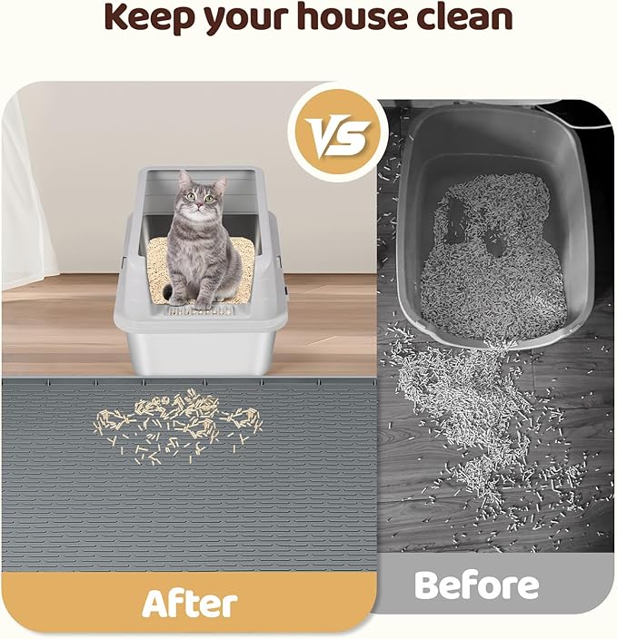 Cat Litter Mat, 2 Pack Large 34" x 22" Silicone Mat Litter Trapping Mat for Scatter Control, Soft on Kitty Paws, Easy to Clean (Dark Grey)