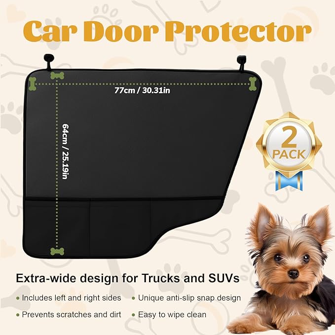 Wokyo 2 Pack Dog Car Door Protector, Anti-Scratch Waterproof Design Black Car Doors Cover Large-Sized 30.31" x 25.19" Pet Vehicle Door Guards Durable for Cars, Trucks, SUV