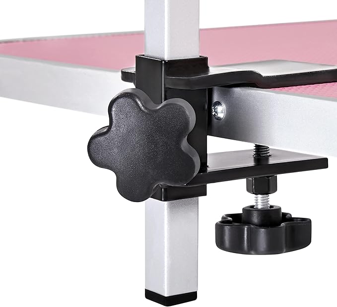 Topeakmart 45-inch Foldable Dog Grooming Table with Adjustable Arm, Clamps, Two Grooming Noose Maximum Capacity Up to 265Lb, Pink