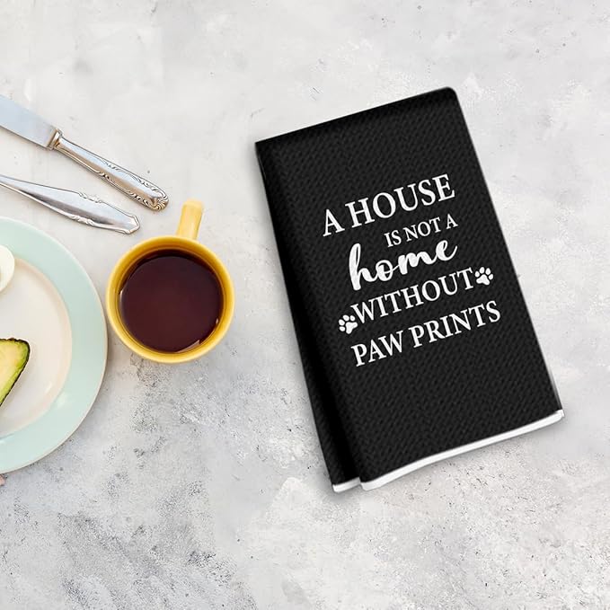 House Warming Gifts New Home, Dog Themed Gift Kitchen Towels 24x14 Inch, Dogs Mom Gifts for Women, Dog Decorations for The Home Bathroom, Paw Prints Kitchen Tea Hand Towels, Waffle Dish Towel (Black)