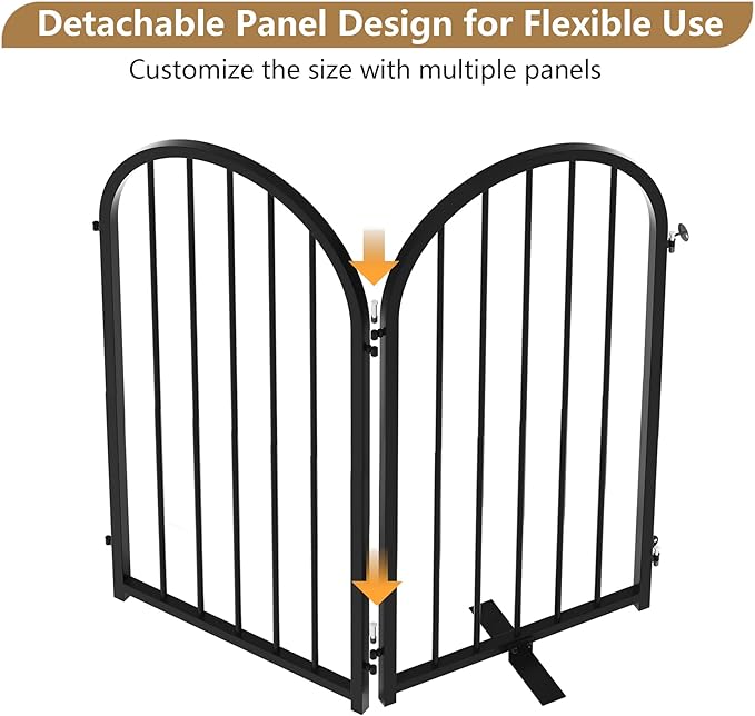 PUPETPO Full Metal Dog Gate with Door for Indoor Outdoor, 32" Tall Free Standing Pet Dog Fence, 108" Extra Wide Pet Gates for Stairs, Hallways, Doorways, Kitchen, Decks, Yards (Black, 6 Panels)