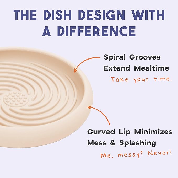Awoo Lick Dish - Silicone Lick Mat + Slow Feeder for Cats & Small Dogs - Non-Slip Design with Suction Cups - Dishwasher Safe, Extends Mealtime, Reduces Anxiety (Almond)