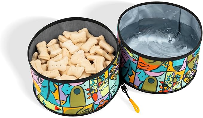 OllyDog Superbowl | Collapsible Dog Travel Bowl | 2-Compartment Food & Water | Foldable Portable Dog Dish | Hiking Camping Backpacking | Small Medium Large Dogs (Cloud9)