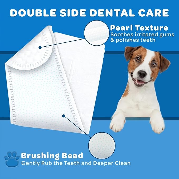 Pet Dog Teeth Cleaning Finger Wipe – 50-Count Disposable Teeth & Gum Cleaning Dental Wipes for Dogs & Cats, Embossed Finger Pads for Plaque & Tartar Removal, Breath Freshening, No-Rinse Oral Care