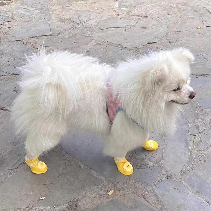 4Pcs Waterproof Dog Boots Dog Shoes for Snow and Rain Teddy Pomeranian Bichon Small Dogs Boot Size Runs Small Please Check The Size Carefully (Yellow, Medium(3-8Ib))
