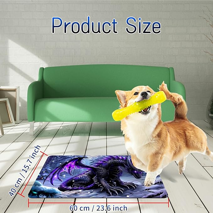 Dog Food Mat, 15.7" x 23.6" Absorbent Pet Feeding Mat for Food and Water, Waterproof Diatom Mud Pet Placemat with Non-Slip Rubber Backing, Easy Clean Cat Bowl Mat for Floors - Snowy Dragon