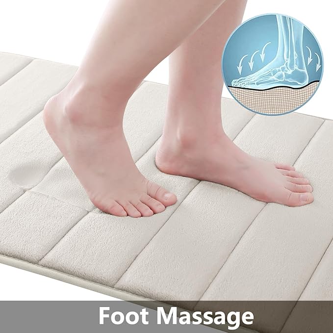 Buganda Memory Foam Bath Mat, 35.4" x 24", Ultra Soft and Non-Slip Bathroom Rugs, Water Absorbent and Machine Washable Bath Rug Runner for Bathroom, Shower, and Tub, Cream