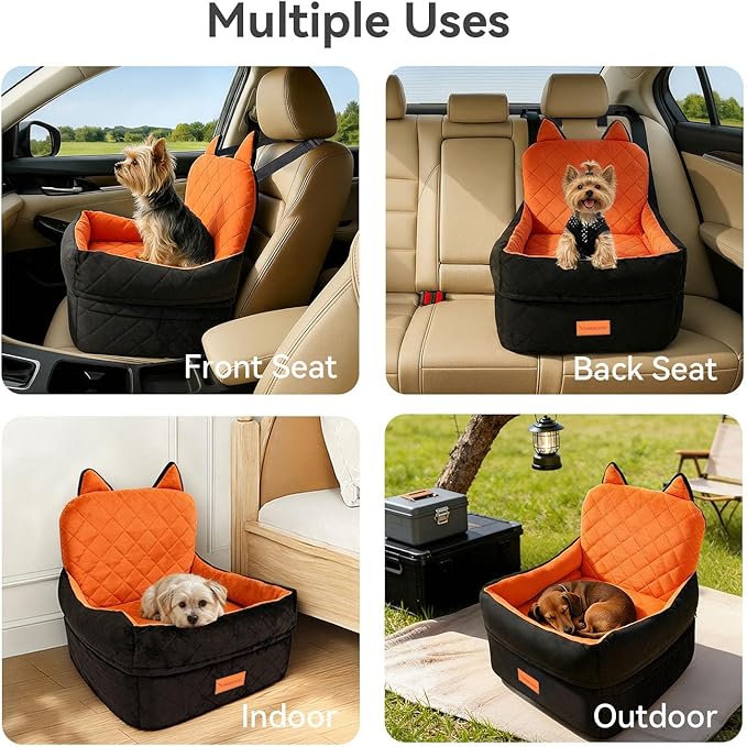 Dog Booster Car Seats for S/M Dogs Up to 35lbs,Pet Car Seat/Travel Bed with Washable&Removable Cover,Storage Pockets,Dog Safety Belt and Elevated Cushion Fits in Front/Back Seat