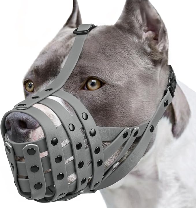 Mayerzon Pitbull Muzzle for Large Medium Sized Dogs to Prevent Biting Scavenging, Basket Muzzle for Rottweiler Staffordshire Terrier in Grooming Training, Allow to Pant Drink, Lightweight and Sturdy