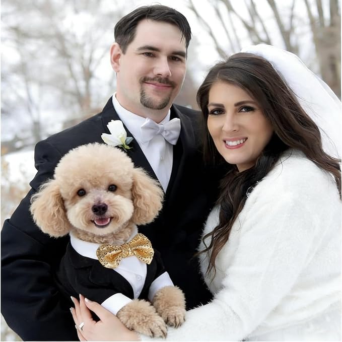 Dog Tuxedo, Formal Pet Clothes Shirt Costume Wedding Attire Party Bow Tie Suit, Pet Outfit for Small Medium Large Dogs Cats, Halloween Pet Costumes Birthday Puppy Clothing Christmas Apparel (M)