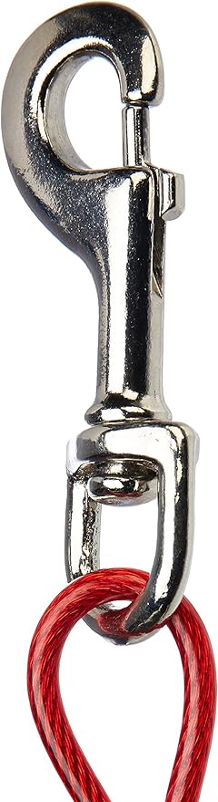 Amazon Basics Tie-Out Cable For Large Dogs, 30 Feet Long, Rust-Resistant, Durable Metal Clips, Up to 125 Pounds, Red