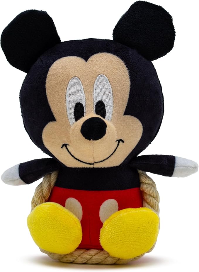 Buckle-Down Disney Dog Toy, Mickey Mouse Chibi Sitting Pose Pet Toy, Plush with Rope