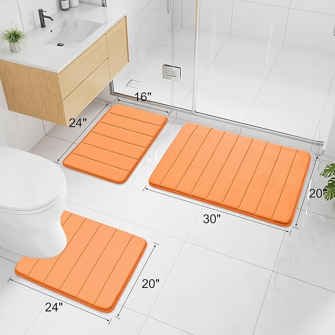 Buganda Memory Foam Bath Mat, 44" x 24", Ultra Soft and Non-Slip Bathroom Rugs, Water Absorbent and Machine Washable Bath Rug Runner for Bathroom, Shower, and Tub, Orange