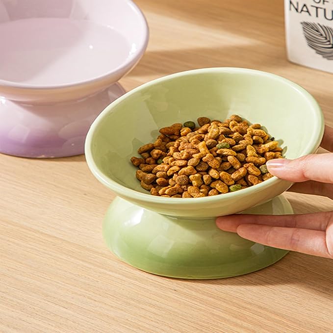 Cute Ceramic Tilted Food Bowls for Indoor Cats Cat Bowl Elevated Cat Bowls Whisker Friendly 6.1 Inch Wide 15° Raised Kitten Supplies Dishwasher and Microwave Safe Purple Cats Water Bowl