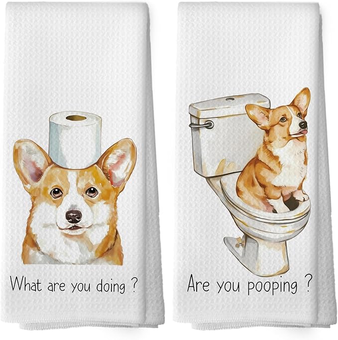 Funny Corgi Bathroom Hand Towels, Corgi Lovers Gifts for Women Hand Towels, Dog Mom Lovers Gifts for Women Decorative Towel, Funny Dog Bathroom Decor 16x24 Inch Set of 2