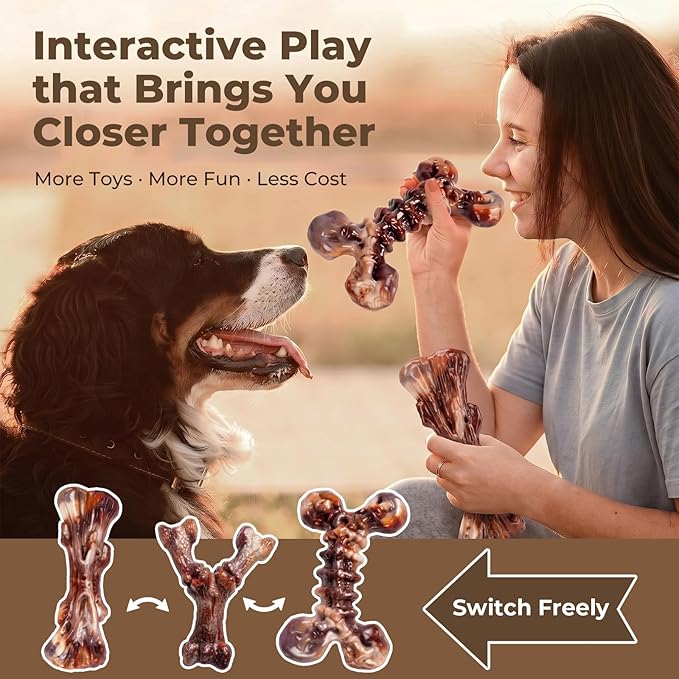 Kseroo Indestructible Dog Toys for Aggressive Chewers: 6-Pack Bacon Flavored Hard Nylon Dog Chew Toys for Medium & Large Dogs(25-90lbs), Tough Super Chewer Dog Bones Toys to Keep Them Busy, Brown