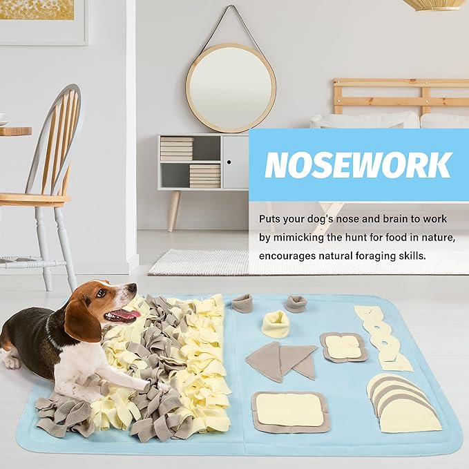 Snuffle Mat for Dogs - Nosework, Training & Activity Mat (23.6" x 39.4") - Easy to Fill & Machine Washable, Stress Release - M & Blue