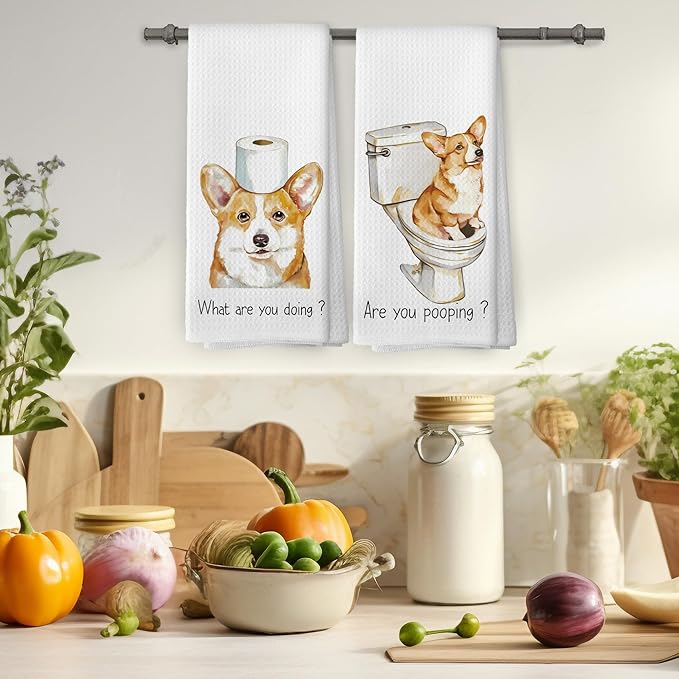 Funny Corgi Bathroom Hand Towels, Corgi Lovers Gifts for Women Hand Towels, Dog Mom Lovers Gifts for Women Decorative Towel, Funny Dog Bathroom Decor 16x24 Inch Set of 2