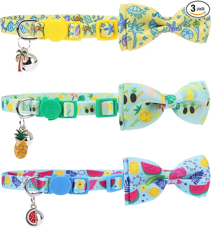 PUPTECK Cat Collar Breakaway with Bells, Kitten Collar Outfit Adjustable for Girl Boy Small Pet Puppy Bunny, Cute Costume Accessory with Safety Release Buckle (Bowtie-Summer)