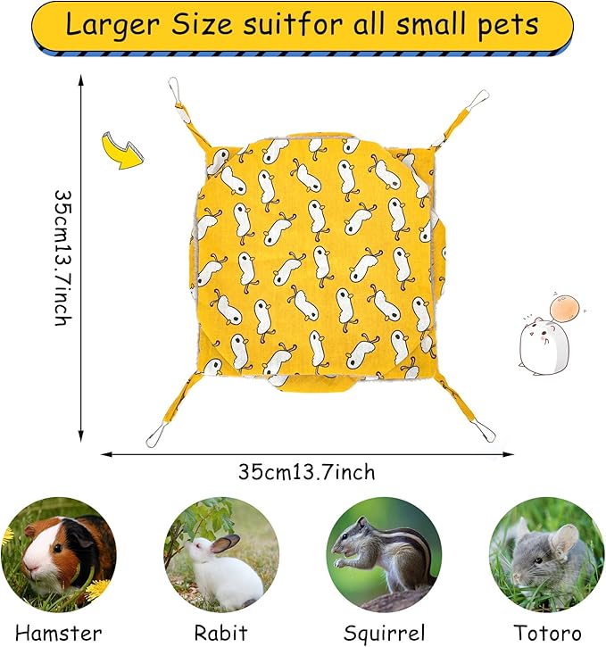 3 Tier Pet Hammocks for Cage, Ferret & Guinea Pig Accessories, 13.7x13.7 Inches, Rat Beds Hammock Hanging Bunkbed for Small Animals, Ferret, Kitten, Squirrel, Chinchilla, Parrot (Yellow)