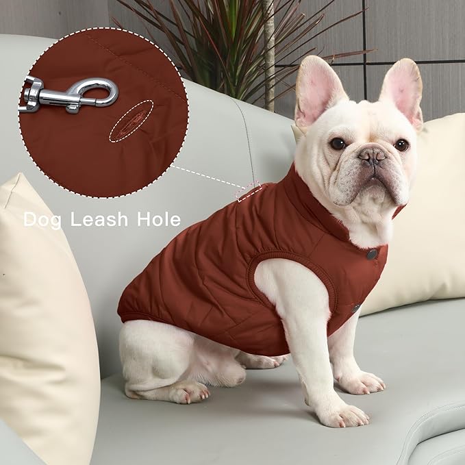 JoyDaog 2 Layers Fleece Lined Warm Dog Jacket for Winter Cold Weather,Soft Windproof Large Dog Coat,Brown XXL