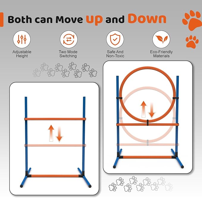 Sedeke 4 Sets Pets Agility Training Equipment - Adjustable Dog Hoop, Jump, Weave & Blind Poles, Pause Box for Outdoor Obstacle Course