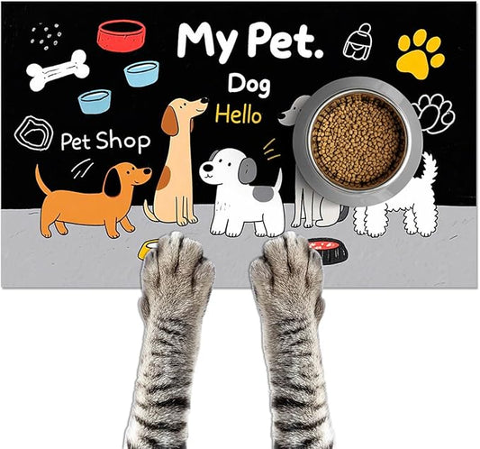 HOMETITUTE Funning My Pet Dog Pattern Dog Feeding Mat Pet Food Mat for Dogs and Cats Cute Puppy Design Pet Bowl Mat with Bone Paw and Non Slip Cat Feeding Mats for Home Kitchen Floor 20" x 12"