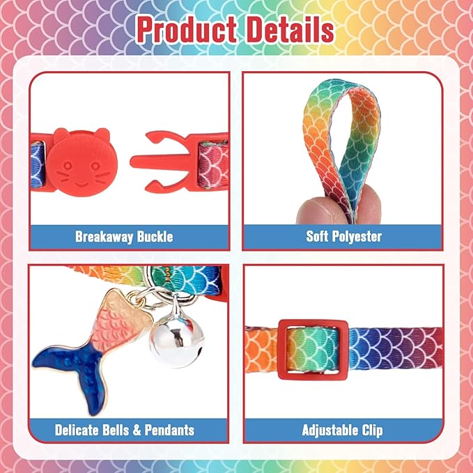 PUPTECK Cat Collar Breakaway with Bells, Kitten Collar Outfit Adjustable for Girl Boy Small Pet Puppy Bunny, Cute Costume Accessory with Safety Release Buckle (Fish)