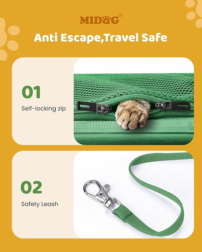 MIDOG Cat Carrier Soft for Small to Medium-Sized Cats,Up to 15 Lbs, TSA Airline Approved Soft Sided Pet Carrier,Collapsible Travel Cat Carry Bag(Grey)