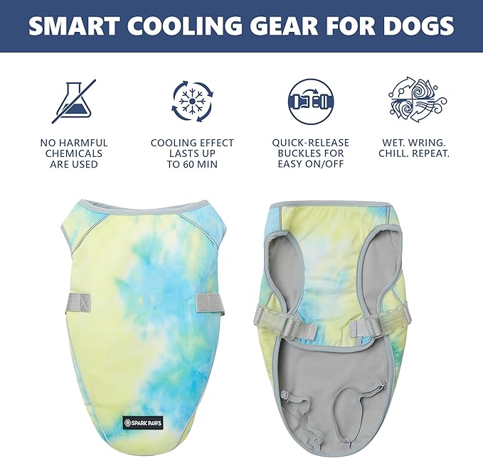 Spark Paws Dog Cooling Vest - SPF 50 UV Sun Protection - Summer Heat Relief Gear for Dogs, Lightweight, Evaporative Cooling - Dog Anxiety Relief Vest During Hot Days - Tropical Storm, Large