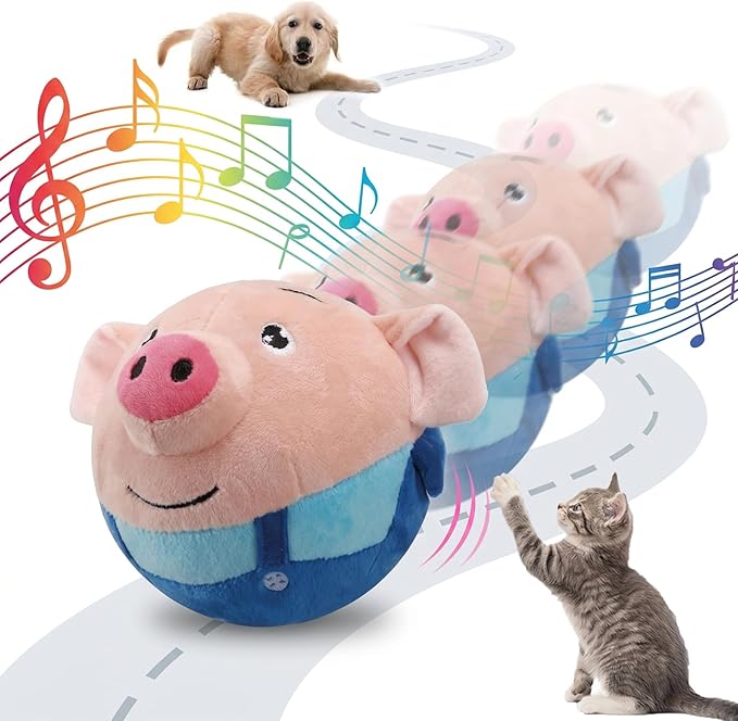 Interactive Dog Toys, Jumping Squeaky Dog Toys with Recording and Music Modes, Dog Toys to Keep Them Busy, Dog Birthday Plush Dog Toy, Rechargeable Interactive Dog Ball, Pet Toys for Dogs (Blue Pig)