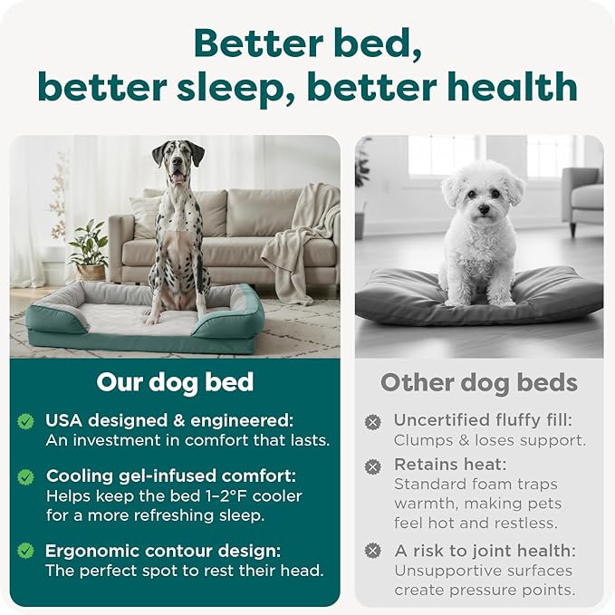 FurHaven Cooling Gel Dog Bed for Large Dogs, Perfect Comfort Sofa Bed, Cool Gel-Top & Orthopedic Foam Base for Joint Support, Removable Washable Cover, Jumbo Plus XXL, Plush & Velvet, Celadon Green