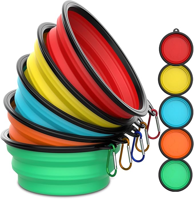 Collapsible Dog Bowls [5 Pack] 13 oz, Travel Dog Bowls, Pet Bowl Portable Foldable Water Food Feeding Dishes with Carabiner Clip for Traveling Hiking Walking