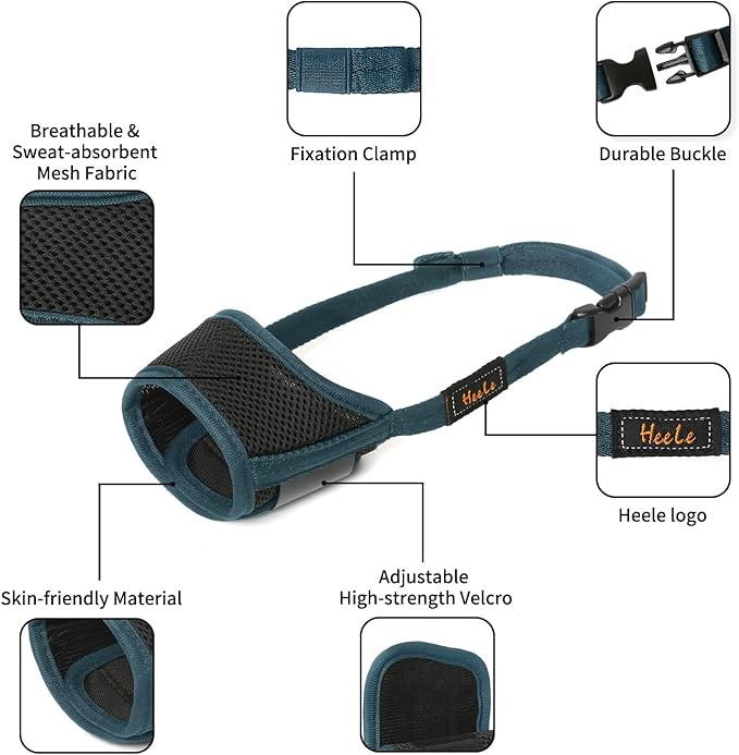 HEELE Dog Muzzle,Soft Nylon Muzzle Anti Biting Barking Chewing,Air Mesh Breathable Drinkable Adjustable Loop Pets Muzzle for Small Medium Large Dogs (Blackish Green, XL)