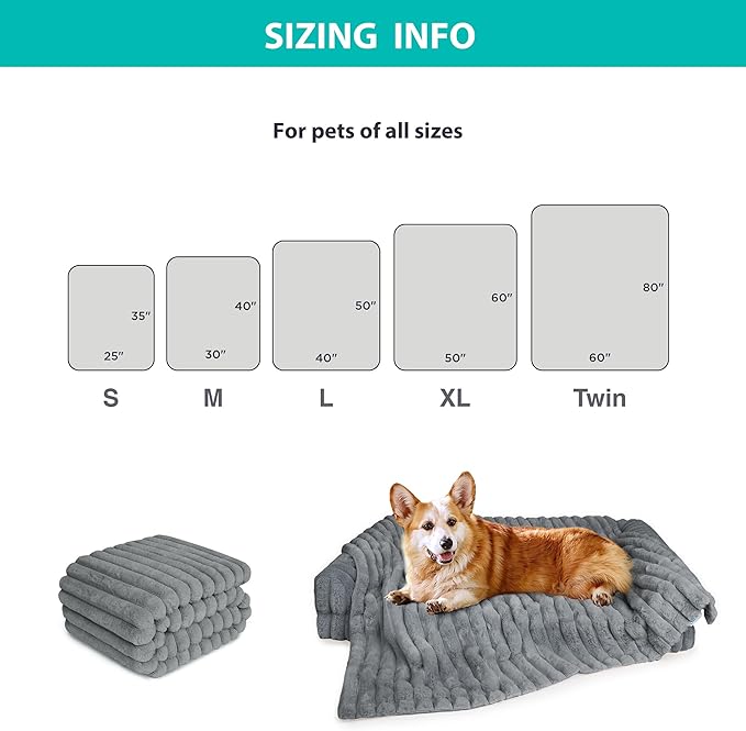 Waterproof Pet Blanket for Large Dogs & Cats - Reversible Calming Plush, Washable Furniture Cover for Couch, Bed, Car Seat, Blocks Leaks, Stains & Pet Fur (Grey, 30"x40")
