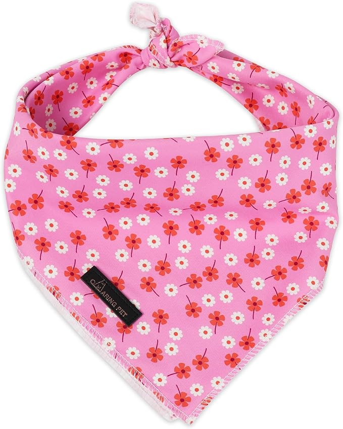 ARING PET Girl Dog Bandanas, Cute Summer Pink Daisy Floral Pet Bandana Scarf Triangle Bib for Small Medium Large Female Dogs Cats, Puppy Kerchief for Daily Wear Walks Party Photos-S