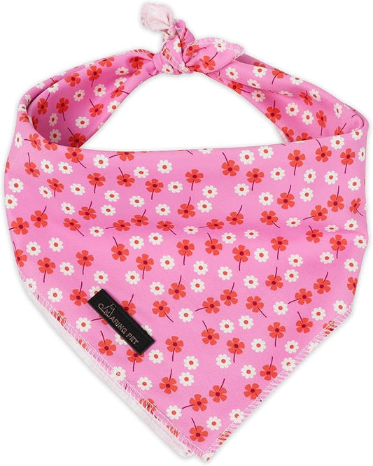 ARING PET Girl Dog Bandanas, Cute Summer Pink Daisy Floral Pet Bandana Scarf Triangle Bib for Small Medium Large Female Dogs Cats, Puppy Kerchief for Daily Wear Walks Party Photos-L