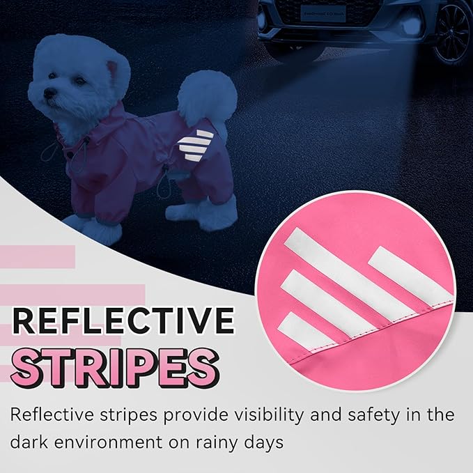 Dog Raincoat, Waterproof Dog Rain Jacket with Hood, Rain Coat with Leash Hole, Reflective Strap for Small Medium Dogs, Lightweight Puppy Clothes(Pink,M)