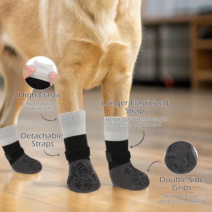 EXPAWLORER Anti Slip Dog Socks to Prevent Licking Paws, Dog Shoes for Hot Pavement, Dog Booties for Hardwood Floors, Dog Boots & Paw Protectors with Grippers for Small Medium Large Senior Dogs Grey S