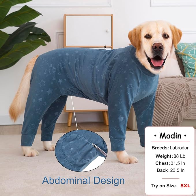 Dog Coats Autumn Winter Jumpsuit for Large Medium Dogs, Warmer Recovery Suit Polar Fleece Dog Bodysuit Lightweight Pajamas Pullover Stretchy Onesie Four-Legged Cold Weather Clothes(XL, Blue)