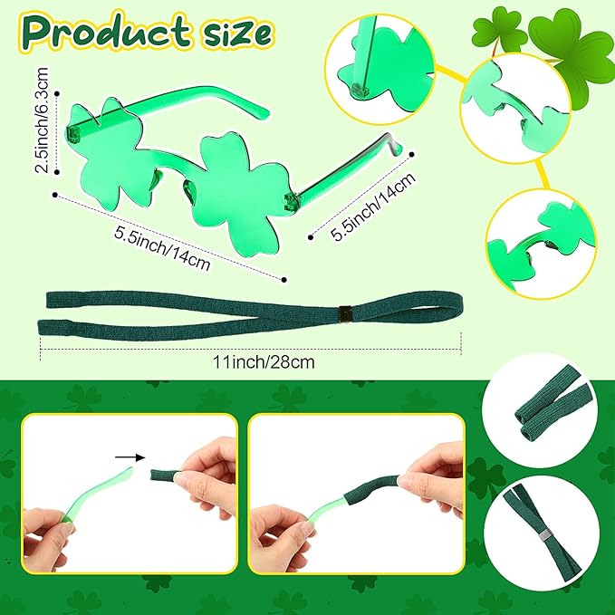 St. Patrick's Day Dog Sunglasses with Adjustable Strap, Green Shamrock Pet Glasses Accessory for Medium Large Dogs Cats, Irish Festival Parade Costume & Photo Prop(General)