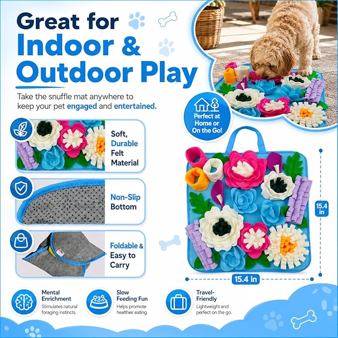 Snuffle Mat for Dogs Sniffing Feeding Mat for Small and Medium Breed Dogs and Cats Non-Slip/Portable/Durable Interactive Puzzle Pet Puppies Toys Encourages Natural Foraging Skills